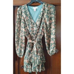 Flying Tomato ELMORE FLORAL tiered long sleeve MINI DRESS EC USA Medium